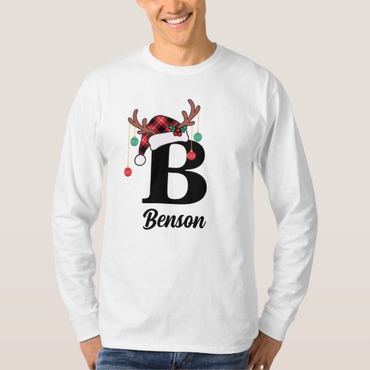 T-shirt Monogramme personnalisé Famille Noël Plaid Santa H (Devant)