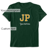 T-shirt Monogramme personnalisé Nom Texte Vert Or Graphiqu