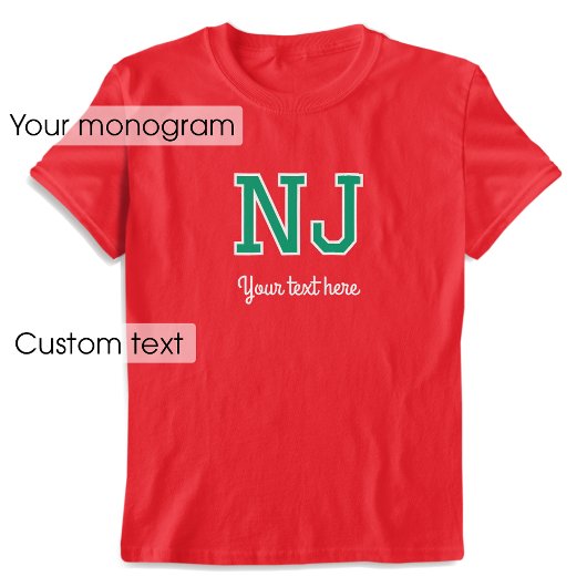 T-shirt Monogramme personnalisé Nom Texte vert rouge graph