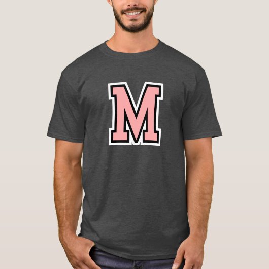 T-shirt Monogramme Rose Noir Blanc Initiale Universitaire  (Devant)