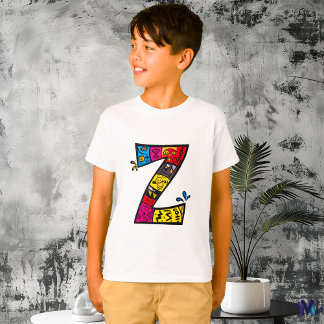 T-shirt Monogramme tribal et doodle coloré et amusant Z