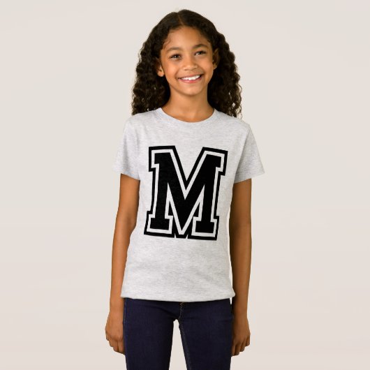 T-Shirt Monogramme Vintage Noir Initiale Universitaire M (Devant entier)
