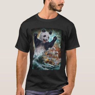 T-shirt Monster Giant Panda En Attaquant Un Bateau De Guer