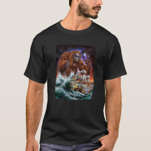 T-shirt Monster Orangutan Tandis Que Kraken Attaque Un Bat