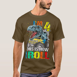 T-shirt Monster Truck Dinosaur I'm 4 Voici comment je roul