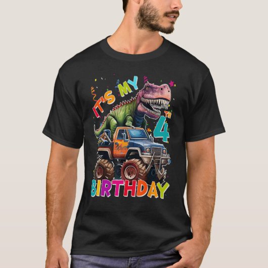 T-shirt Monster Truck Dinosaur Rex 4e anniversaire 4 ans (Devant)