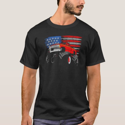 T-shirt Monster Truck Toddler Boys American Flag 4 juillet (Devant)