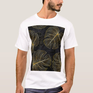 T-shirt Monstère dorée feuille, romantique sans couture fl