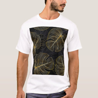 T-shirt Monstère dorée feuille, romantique sans couture fl