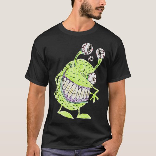 T-shirt monstre alien vert à 4 yeux (Devant)