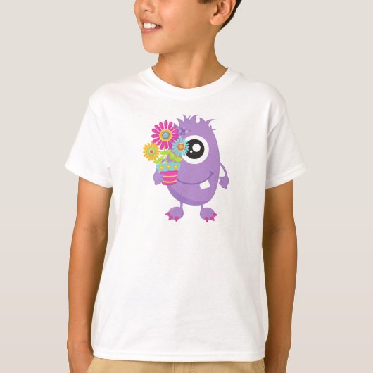 T-shirt Monstre De Printemps, Monstre Violet, Fleurs Color (Devant)