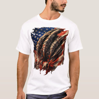 T-shirt Monstre Féroce Déchirant l'Art du Drapeau Américai