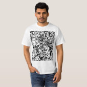 T-shirt Monstres mignons et poupées vaudou en noir et blan (Devant entier)