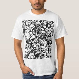T-shirt Monstres mignons et poupées vaudou en noir et blan