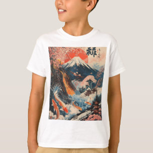 T-shirt Mont Fuji Fleur de Cerisier Koi Poisson Art Japona
