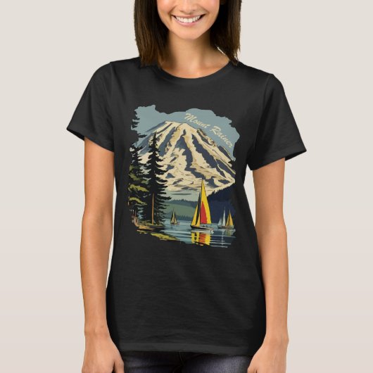 T-shirt Mont Rainier Voilier Bleu Voyage (Devant)