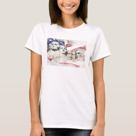 T-shirt Mont Rushmore avec drapeau américain agitant (Devant)
