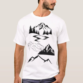 T-shirt Montagne minimaliste et pins – Aventure Nature