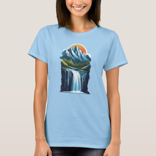 T-shirt Montagnes 6 cascade, cadeau, collines, soleil (Devant)