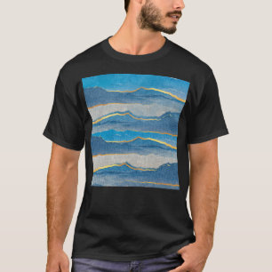 T-shirt Montagnes Abstraites Bleu Azur Et Teintes Dorées