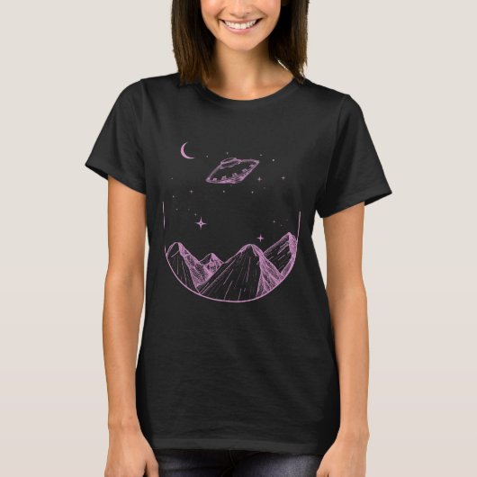 T-shirt Montagnes Ciel nocturne UFO (Devant)