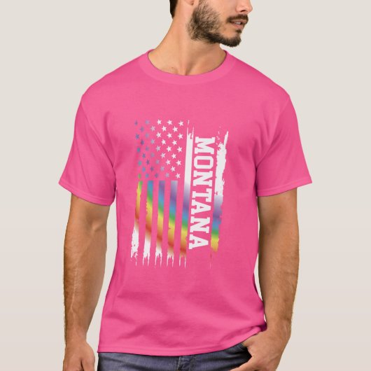 T-shirt Montana États-Unis Arc-en-ciel déprimé avec drapea (Devant)