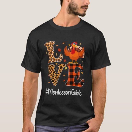 T-shirt Montessori Guide Amour Thanksgiving Leopard Turqui (Devant)