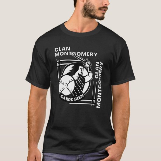 T-shirt Montgomery Clan Gaelic Motto Swordsman (Devant)