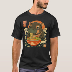 T-shirt Moo Deng hippo manger ramen pour le style japonais
