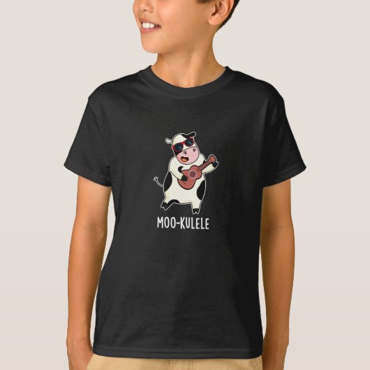T-shirt Moo-kulele Funny Ukulele Cow Pun Dark BG (Devant)