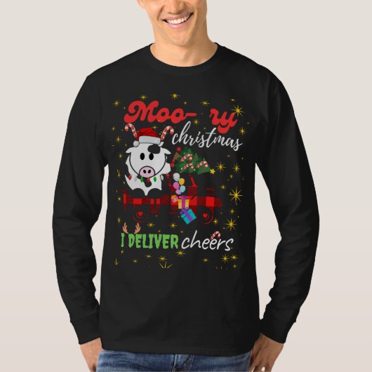 T-shirt Moo-ry Christmas Cow in Plaid Truck Holiday design (Devant)