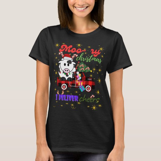 T-shirt Moo-ry Christmas Cow in Plaid Truck Holiday design (Devant)