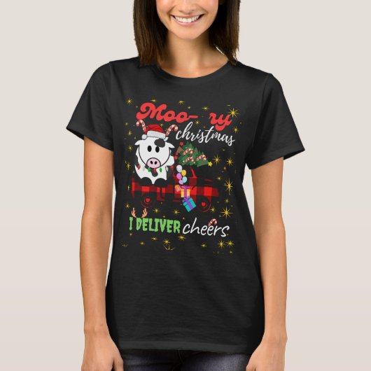 T-shirt Moo-ry Christmas Cow in Plaid Truck Holiday design (Devant)