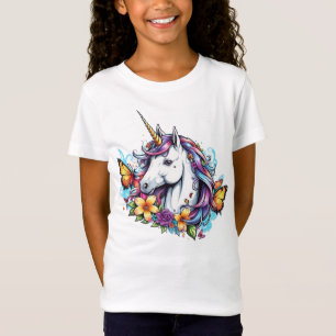 T-shirt - Mooie Eenhoorn met Vlinder, Bloem