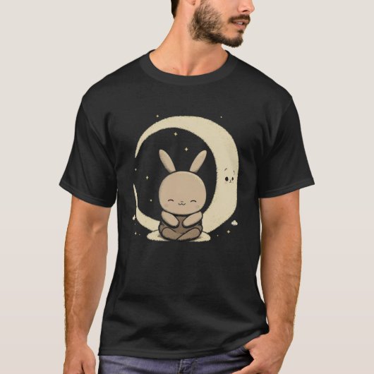 T-shirt Moon Bunny Rabbit Sitting In Crescent Moon Easter (Devant)