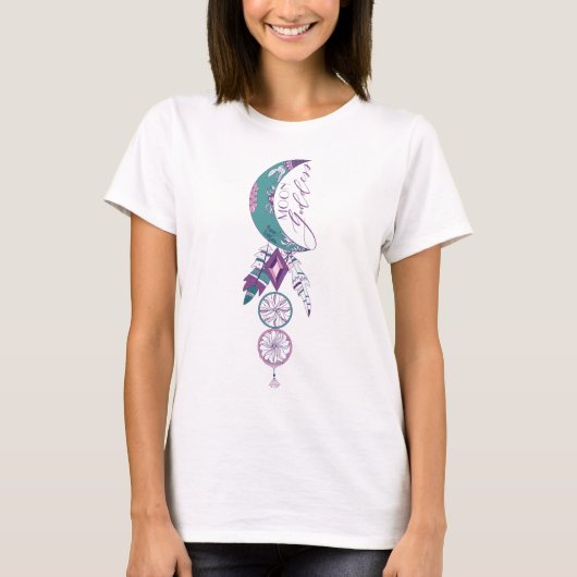 T-shirt Moon Goddess Turquoise Boho Dreamcatcher Gypsy Des (Devant)