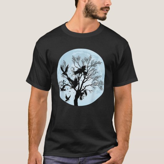T-shirt Moonlight Night Black Crow Forest Animal Bird Rave (Devant)