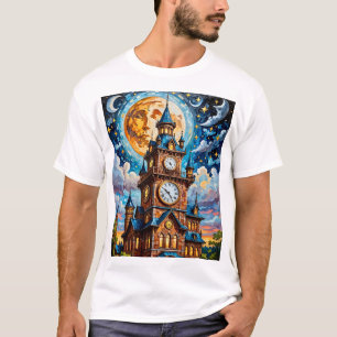 T-Shirt Moonlit Clocktower Mosaic Retro Magie