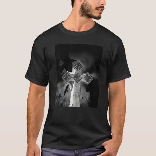 T-shirt Moonlit Gothic Cross With Crows (Devant)