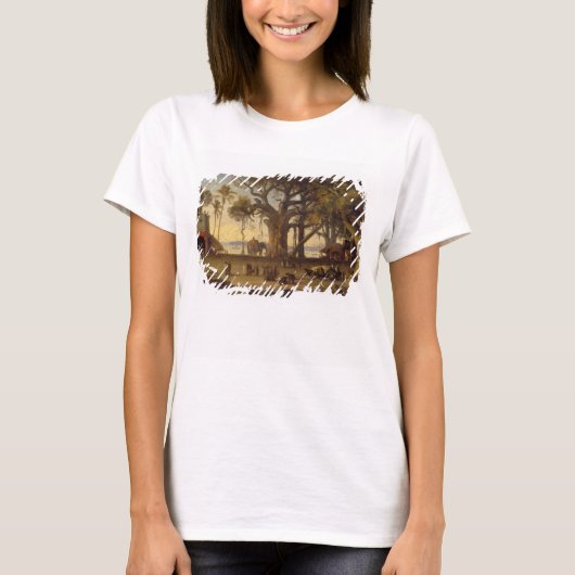 T-shirt Moonlit Scene of Indian Figures and Elephants amon (Devant)