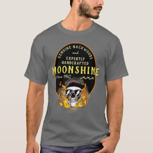 T-shirt Moonshine Funny Genuine Backwoods Flaming Crâne 