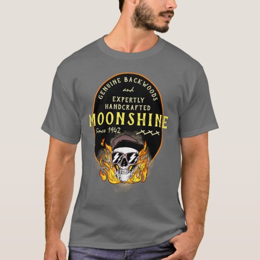 T-shirt Moonshine Funny Genuine Backwoods Flaming Crâne (Devant)