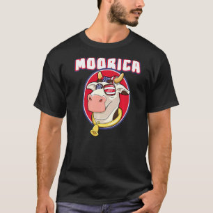 T-shirt Moorica Juillet 4 Patriotic Cow Farmer Américain U