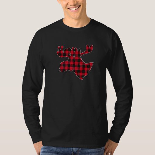 T-shirt Moose Christmas Correspondant Rouge Buffle Plaid F (Devant)
