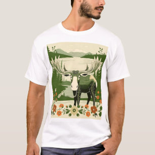 T-shirt Moose nordique aux motifs floraux