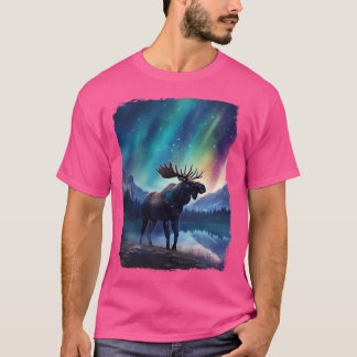 T-shirt Moose Northern Light Aurora Borealis Monte du pays
