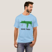 T-shirt morceau de vert d'amusement d'uzi, R (Devant entier)
