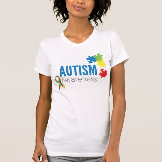 T-shirt Morceaux et ruban de puzzle de sensibilisation sur (Devant)