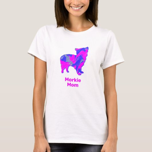 T-shirt Morkie Chien Silhouette rose chaud et bleu (Devant)