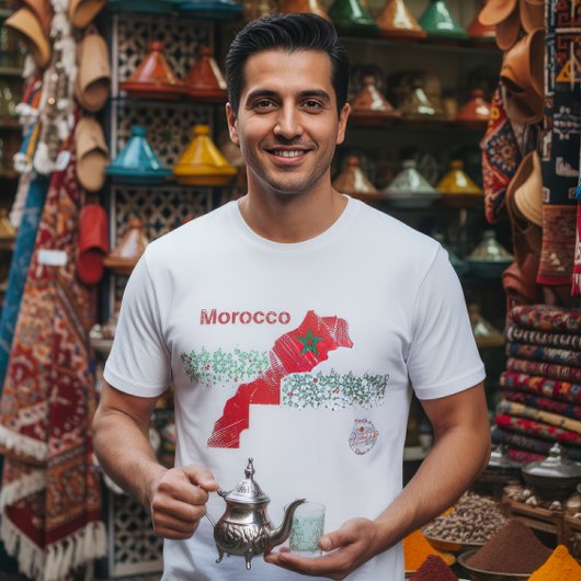 T-shirt Morocco Map Art – Red & Green Moroccan